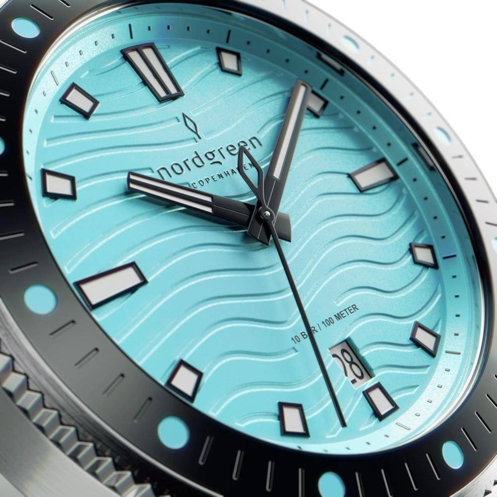 NORDGREEN Herrenuhr Waves 40 mm Schwarz Türkis Blau