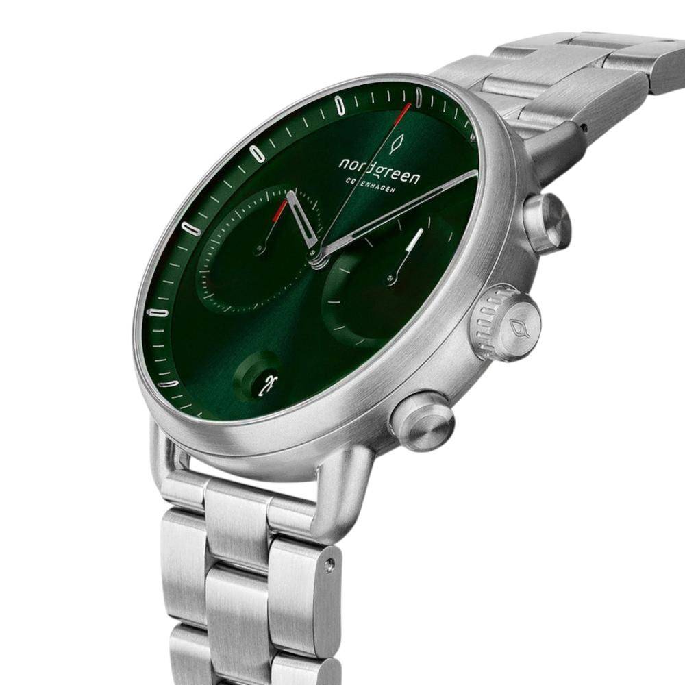 NORDGREEN Herrenuhr Pioneer Chronograph 42 mm Silber Grün