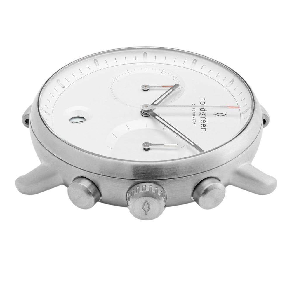 NORDGREEN Montre Homme Pioneer Chronographe 42 mm Argent Cuir Marron