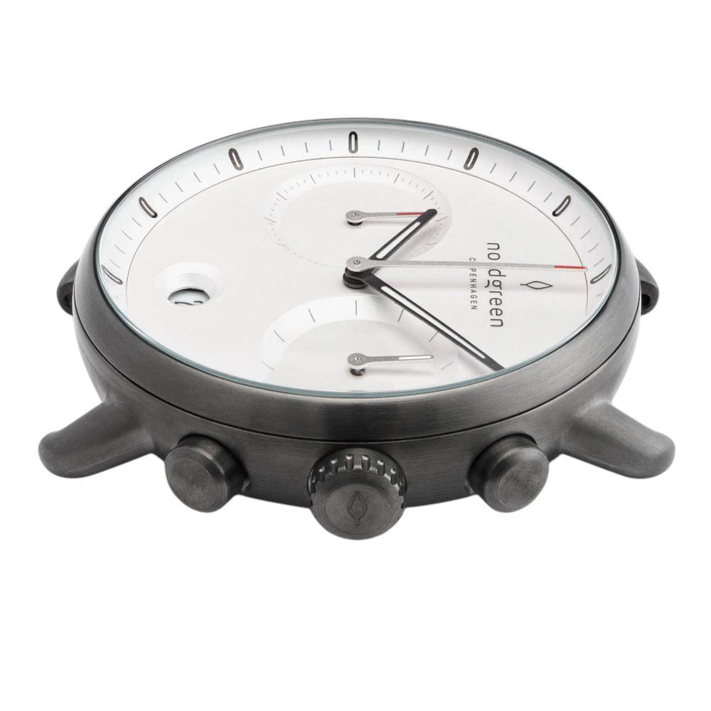 NORDGREEN Herrenuhr Pioneer Chronograph 42 mm Grau Schwarz Leder