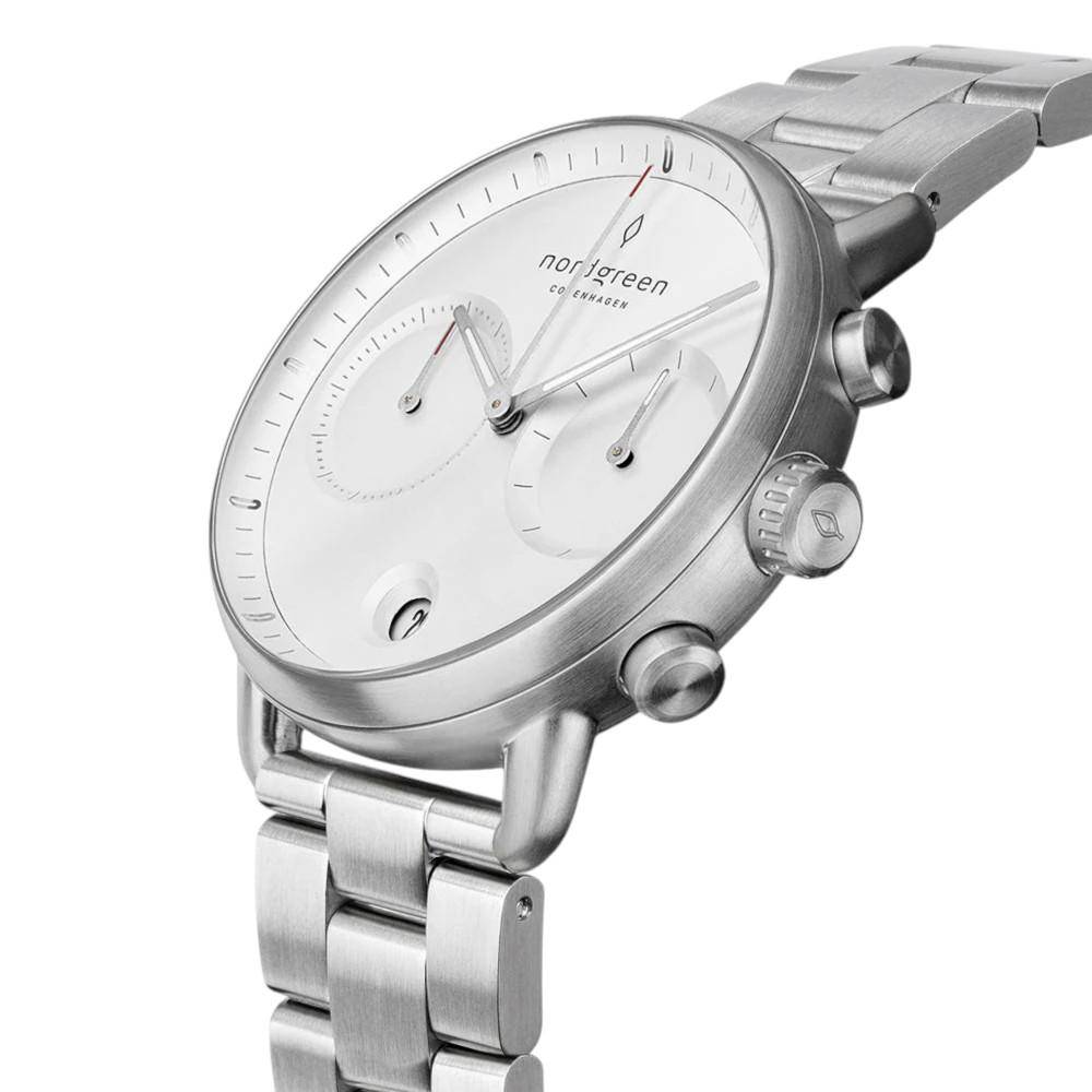 NORDGREEN Herrenuhr Pioneer Chronograph 42 mm Silber