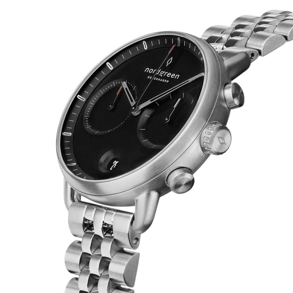 NORDGREEN Herrenuhr Pioneer Chronograph 42 mm Silber Schwarz