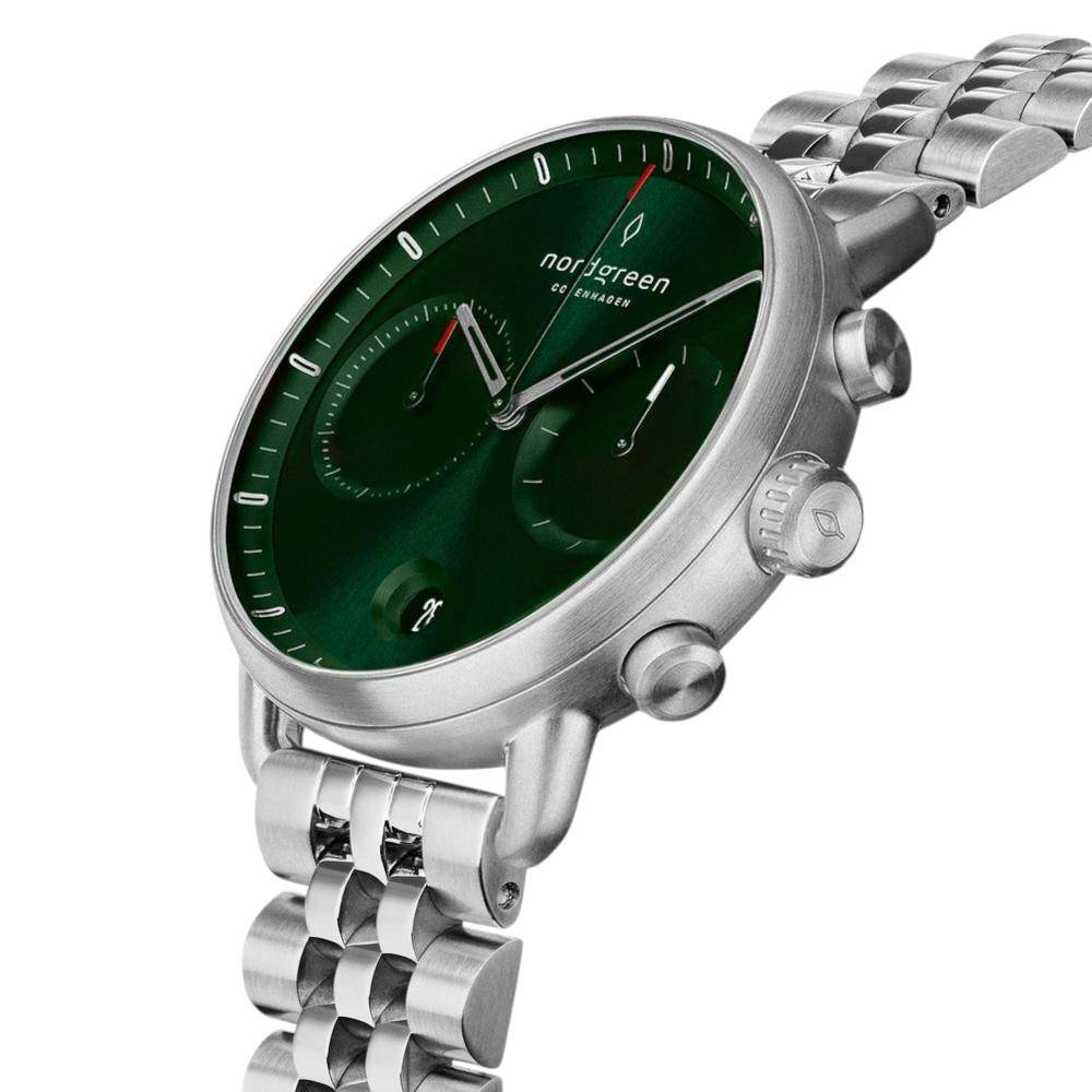 NORDGREEN Herrenuhr Pioneer Chronograph 42 mm Silber Grün