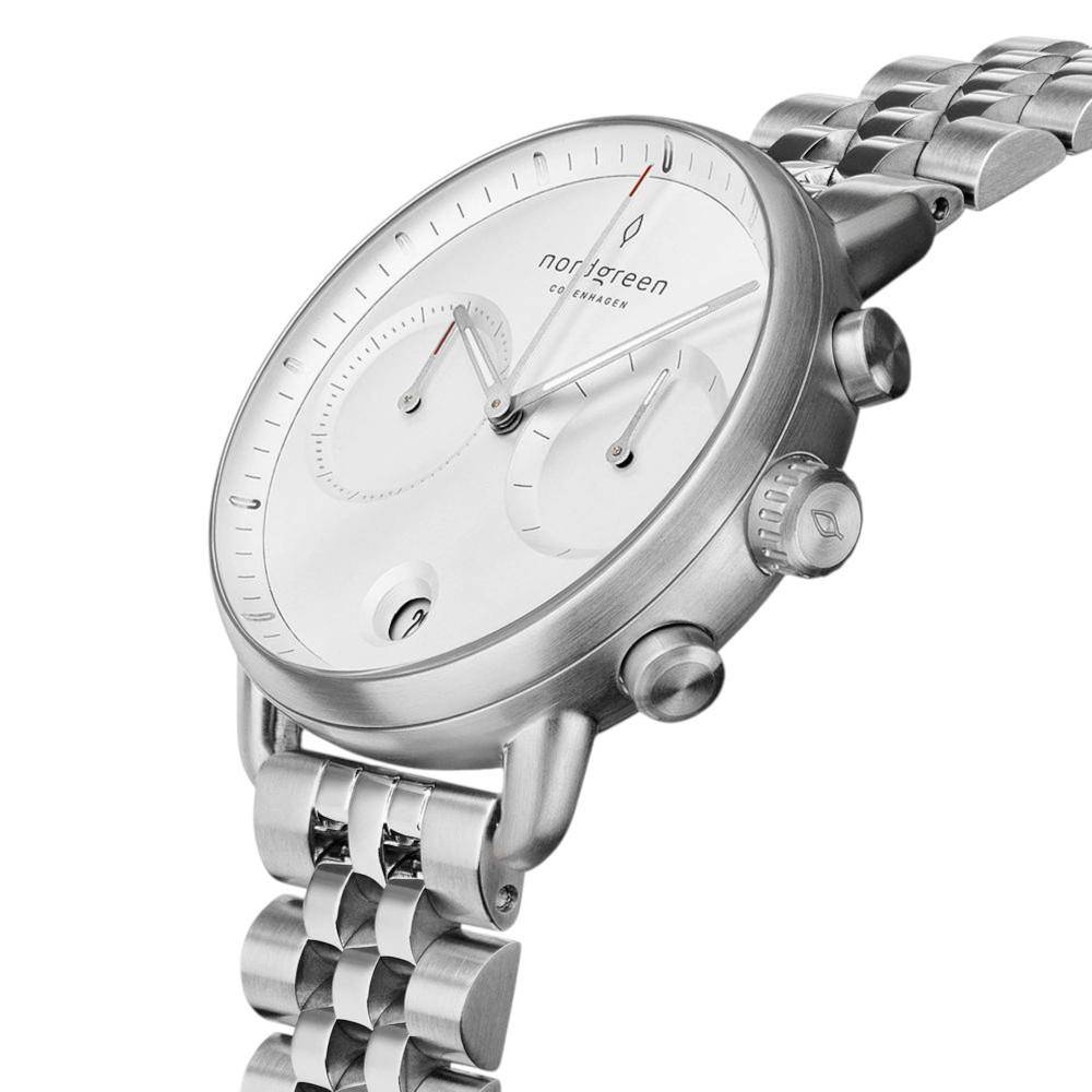 NORDGREEN Herrenuhr Pioneer Chronograph 42 mm Silber