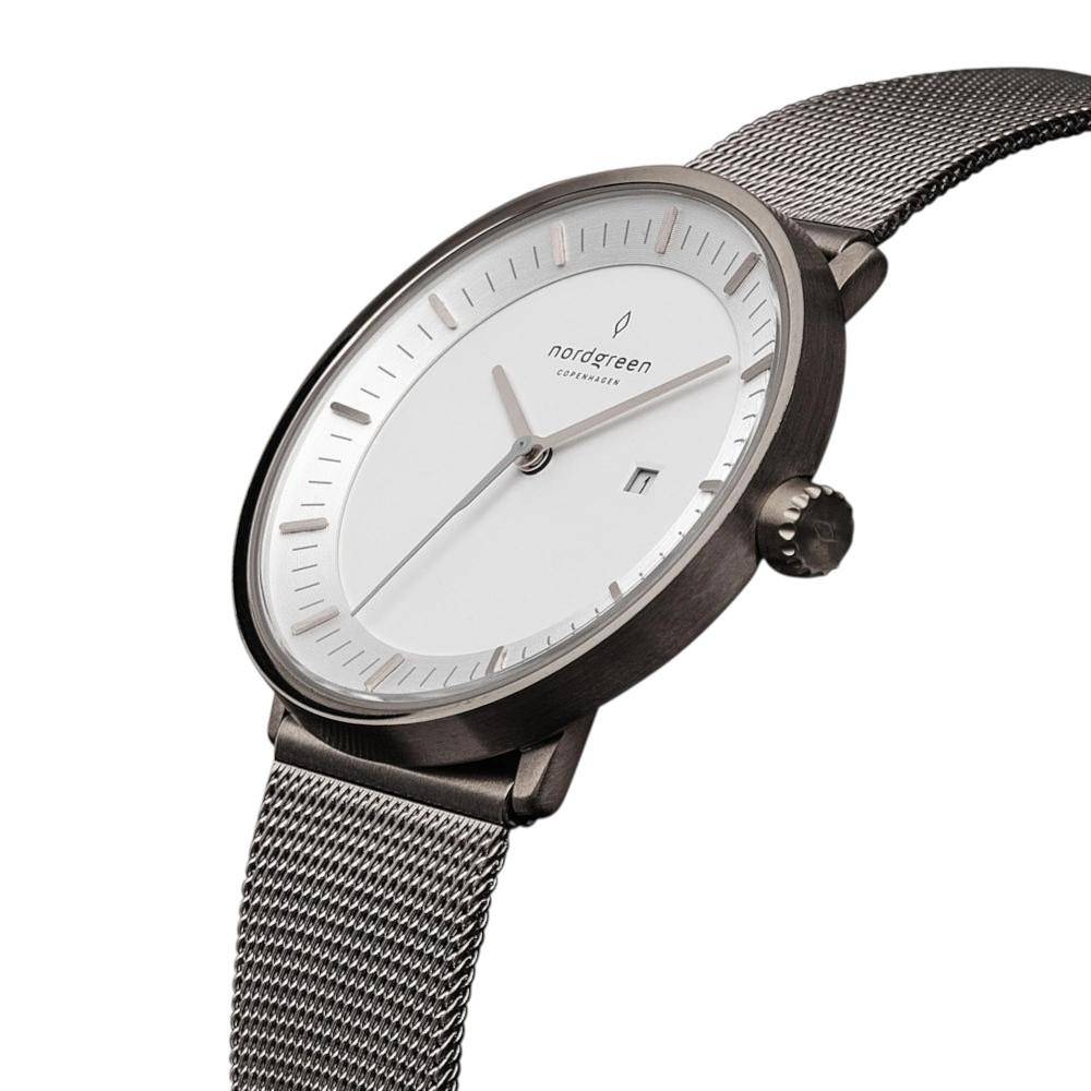 NORDGREEN Herrenuhr Philosopher 40 mm Grau Mesh