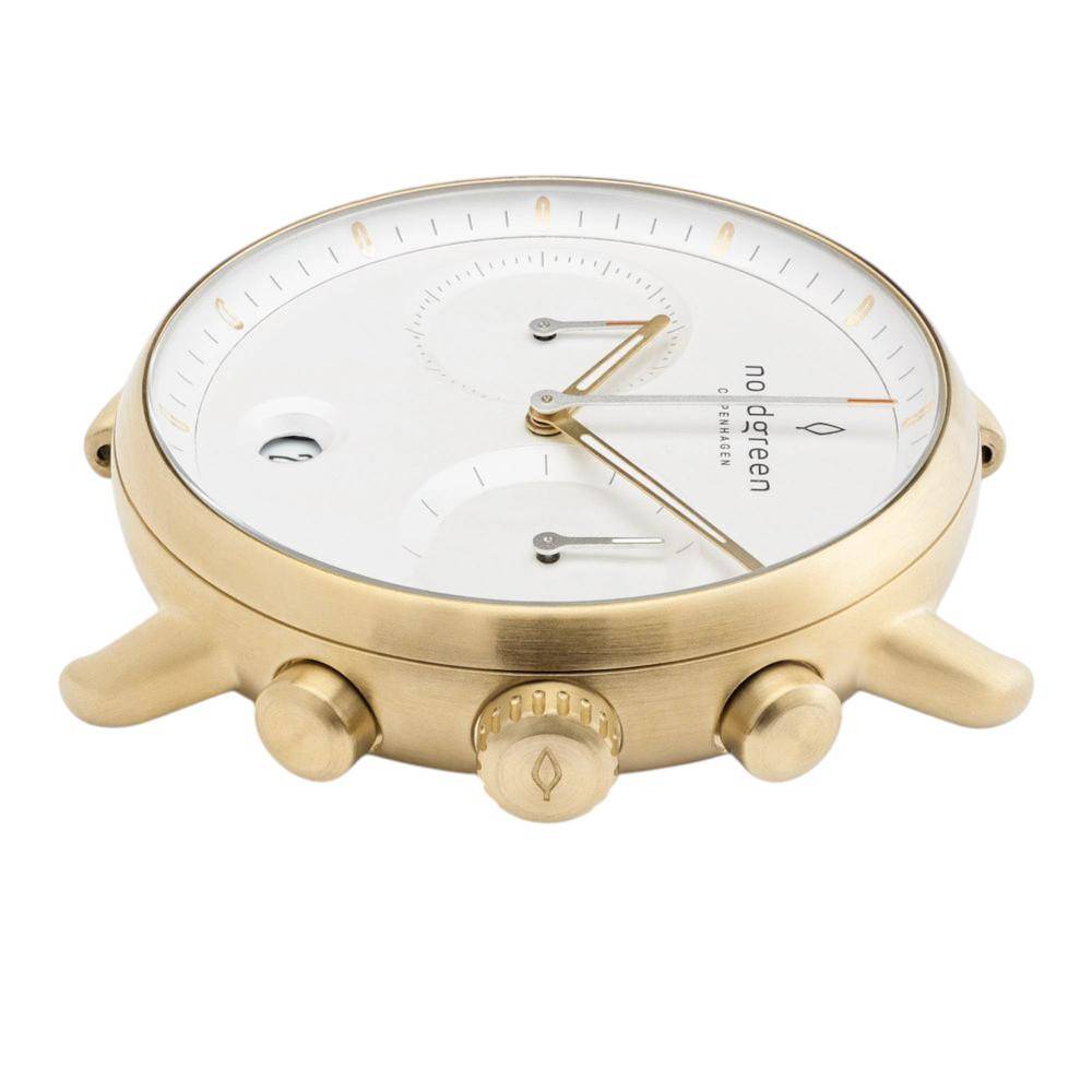 NORDGREEN Herrenuhr Pioneer Chronograph 42 mm Gold Schwarz Leder
