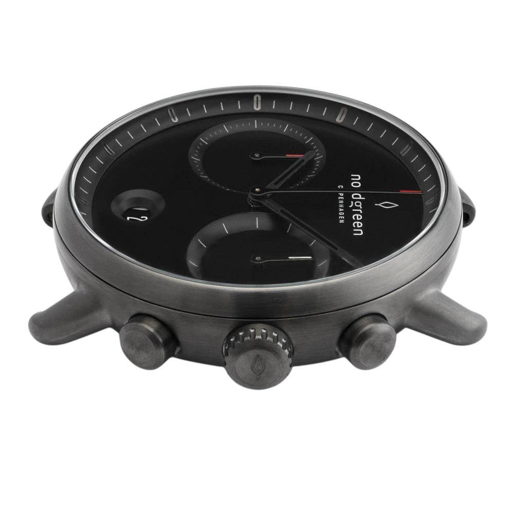 NORDGREEN Herrenuhr Pioneer Chronograph 42 mm Schwarz Leder