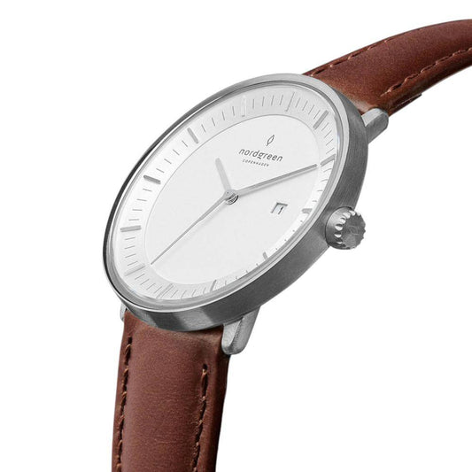 NORDGREEN Montre Homme Philosopher 40 mm Argent Cuir Marron