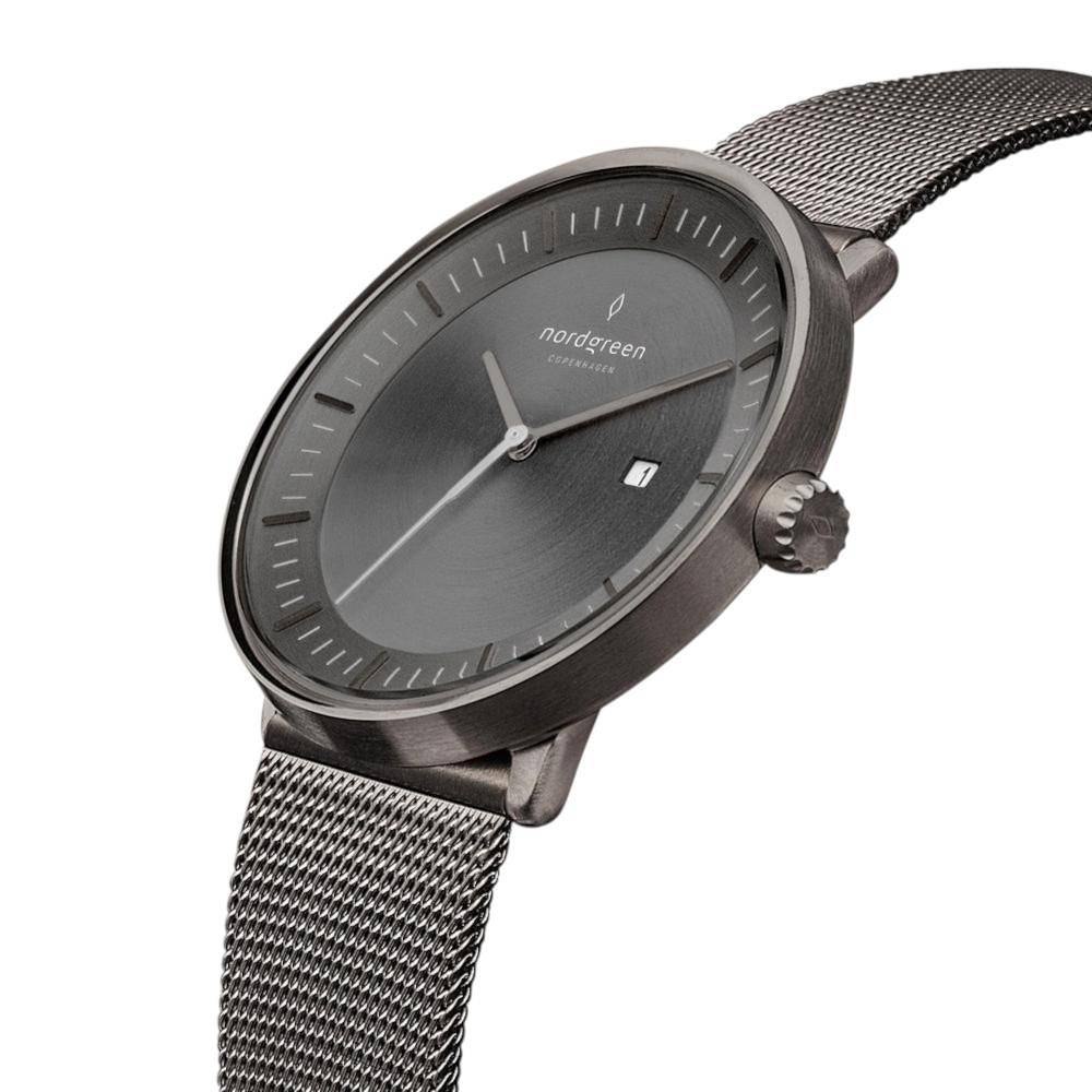 NORDGREEN Herrenuhr Philosopher 40 mm Grau Mesh