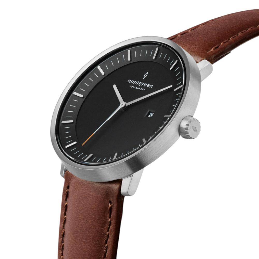 NORDGREEN Herrenuhr Philosopher 40 mm Silber Schwarz Braun Leder