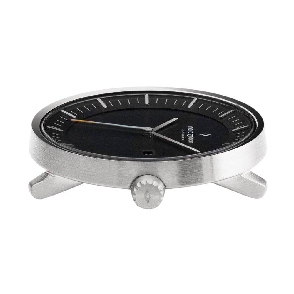 NORDGREEN Herrenuhr Philosopher 40 mm Silber Schwarz Leder