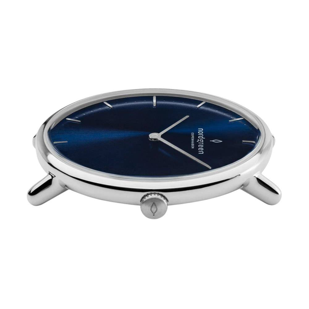 NORDGREEN Damenuhr Native 36 mm Silber Schwarz Blau Leder