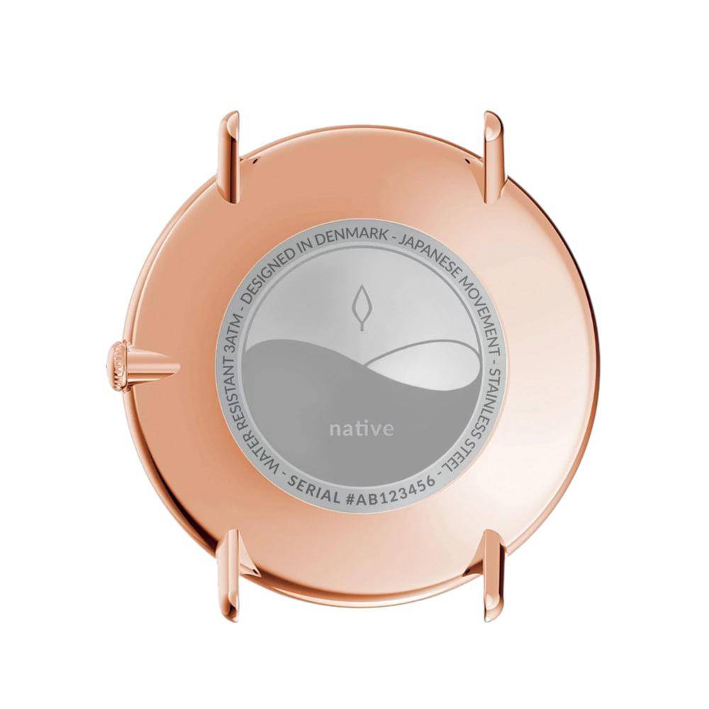 NORDGREEN Damenuhr Native 36 mm Rosegold Schwarz Leder