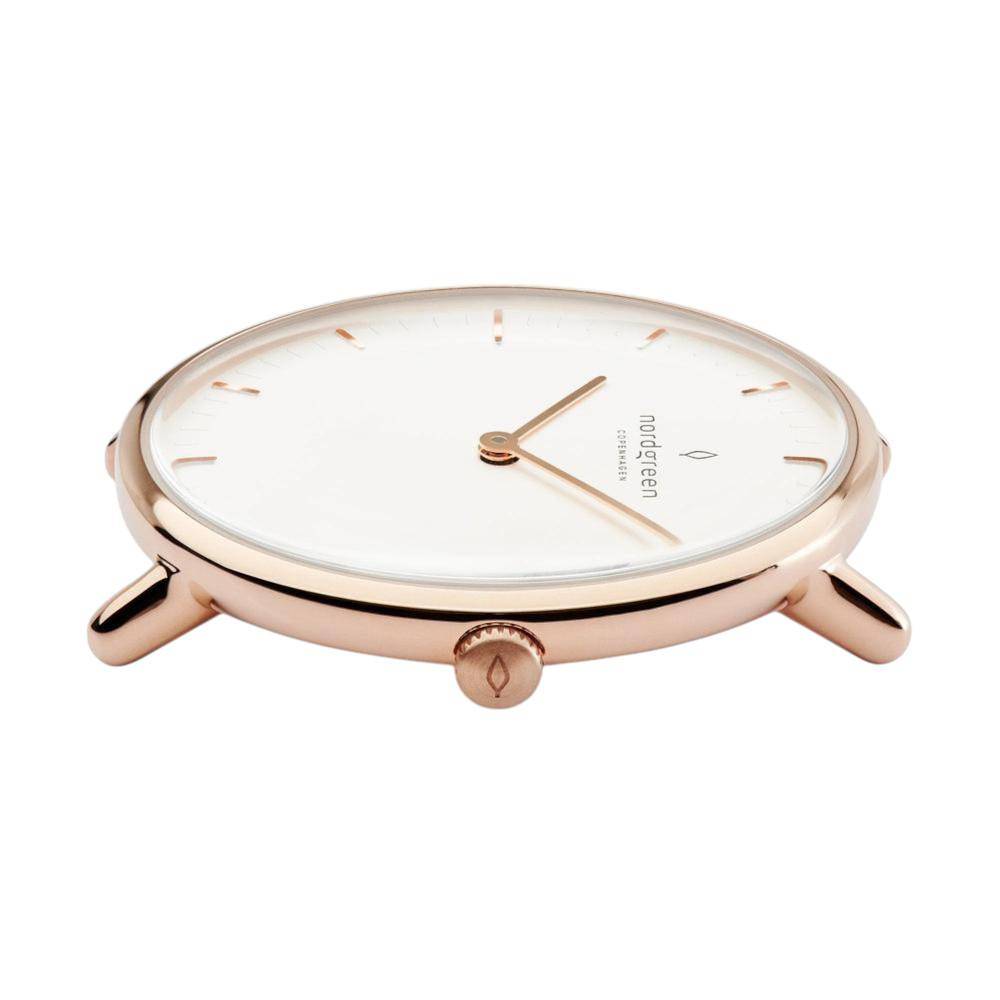 NORDGREEN Damenuhr Native 36 mm Rosegold Schwarz Leder