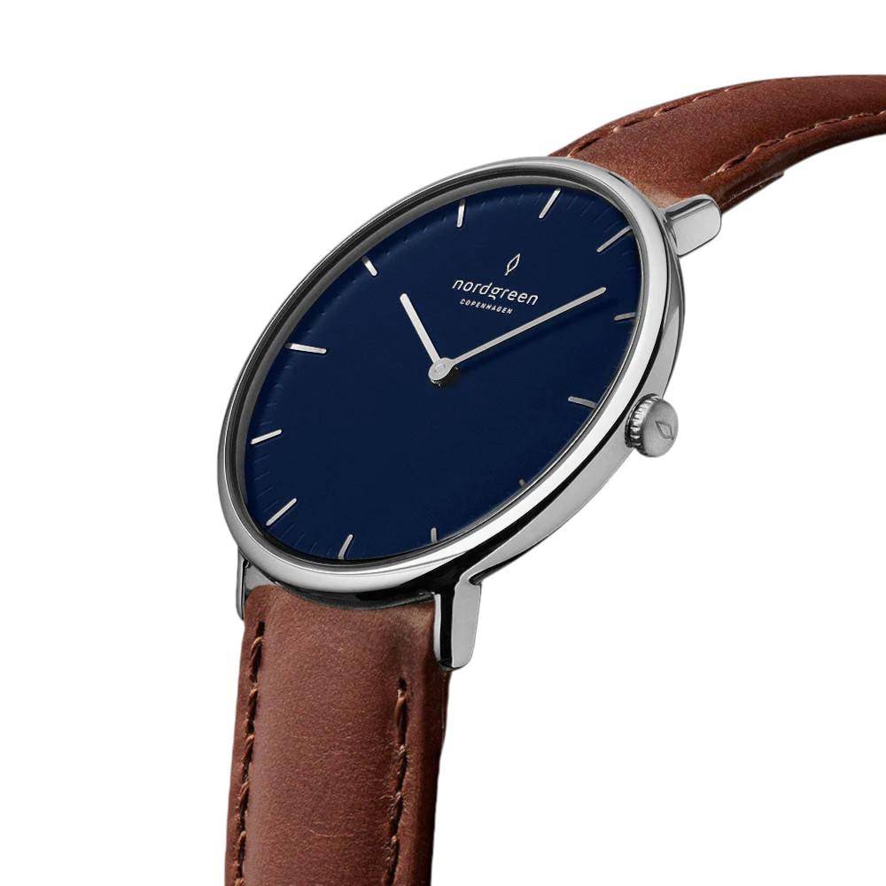 NORDGREEN Damenuhr Native 36 mm Silber Braun Blau Leder