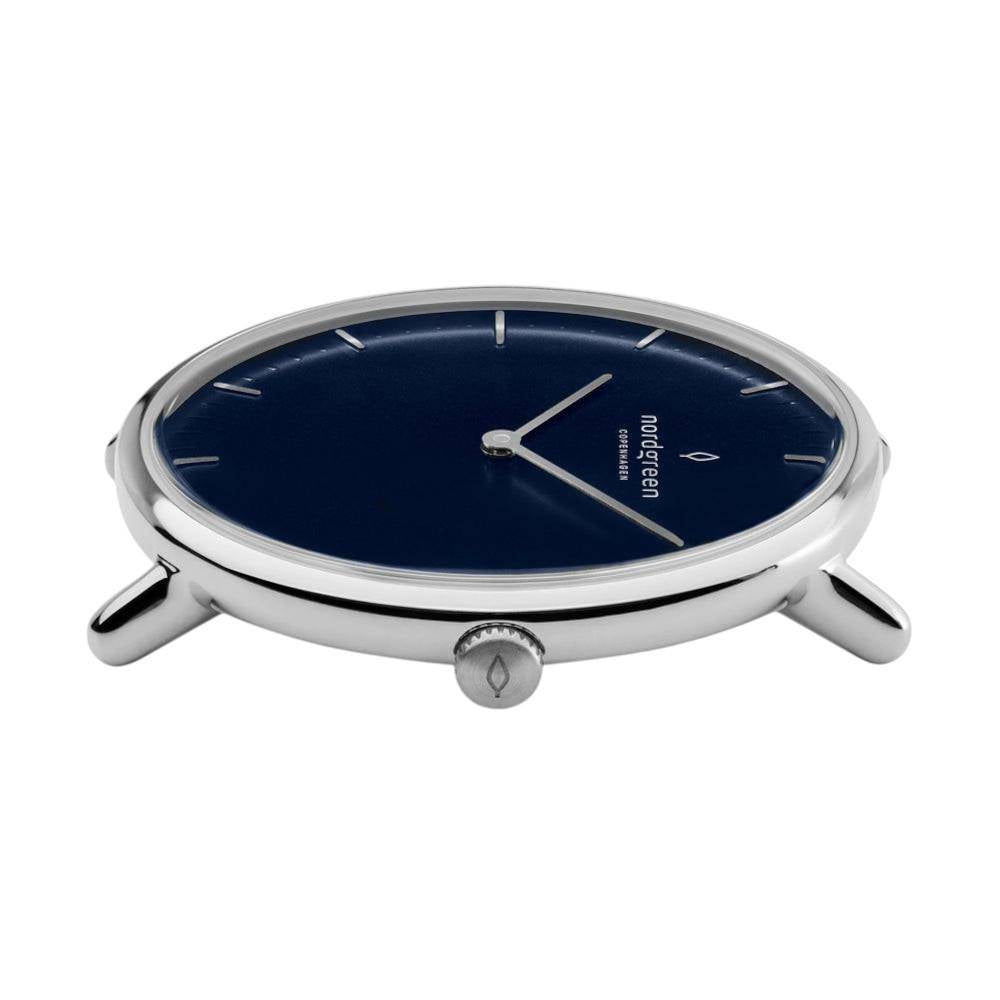 NORDGREEN Damenuhr Native 36 mm Silber Braun Blau Leder