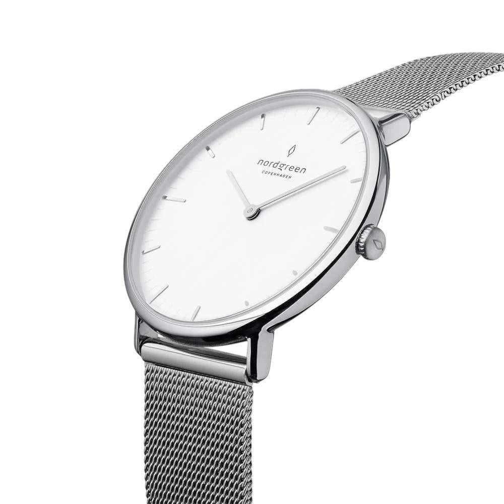 NORDGREEN Damenuhr Native 32 mm Silber Mesh
