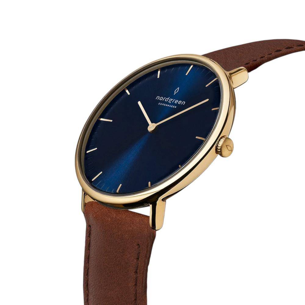 NORDGREEN Damenuhr Native 36 mm Gold Braun Blau Leder
