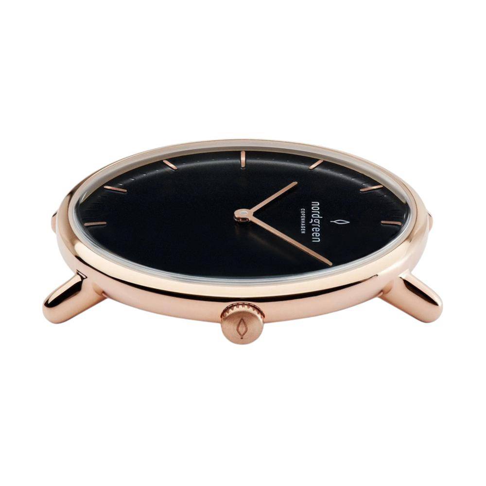 NORDGREEN Damenuhr Native 32 mm Rosegold Schwarz Leder