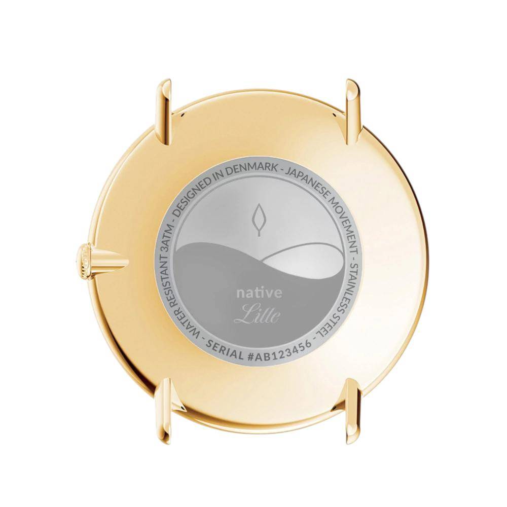 NORDGREEN Damenuhr Native 28 mm Gold Braun Perlmutt Leder