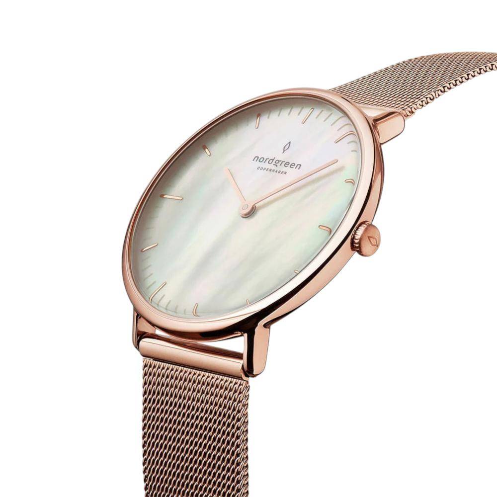 NORDGREEN Damenuhr Native 28 mm Rosegold Perlmutt Mesh