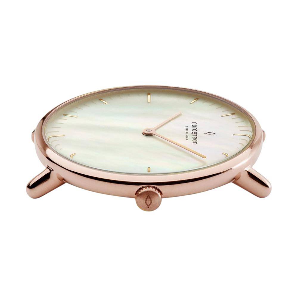 NORDGREEN Damenuhr Native 28 mm Rosegold Braun Perlmutt Leder
