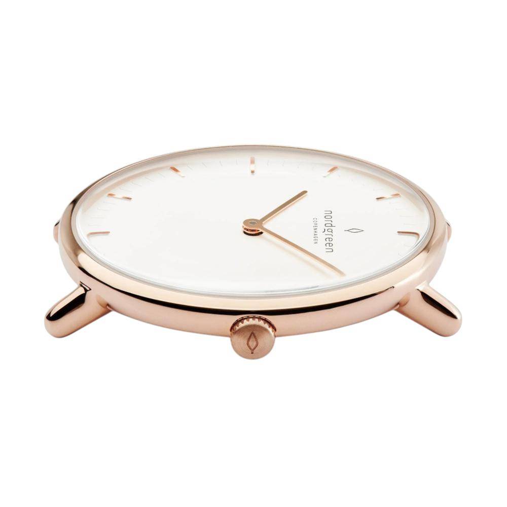 NORDGREEN Damenuhr Native 28 mm Rosegold Braun Leder