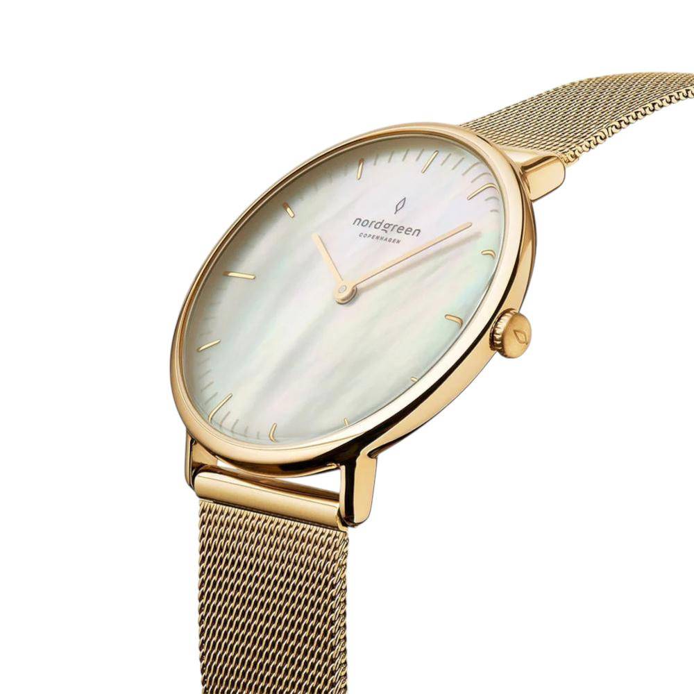 NORDGREEN Montre Femme Native 28 mm Or Nacre Maille Milanaise