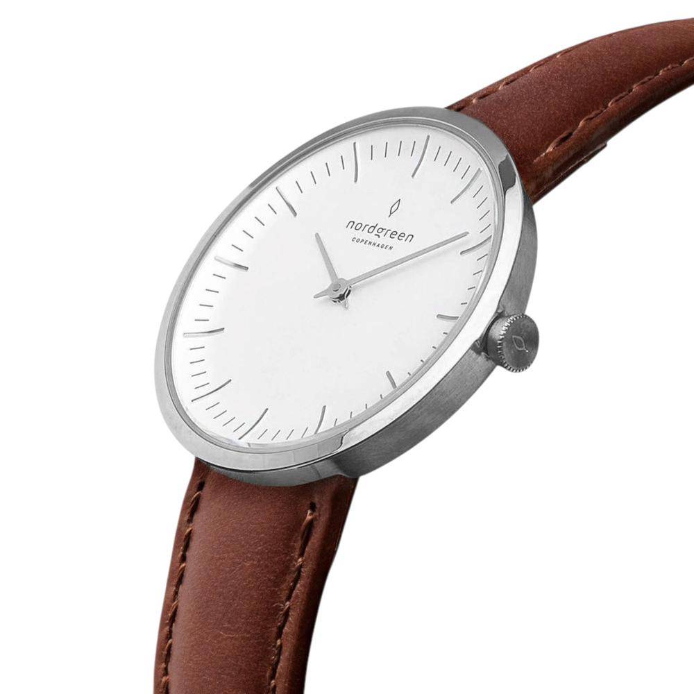 NORDGREEN Montre Femme Infinity 32 mm Argent Cuir Marron