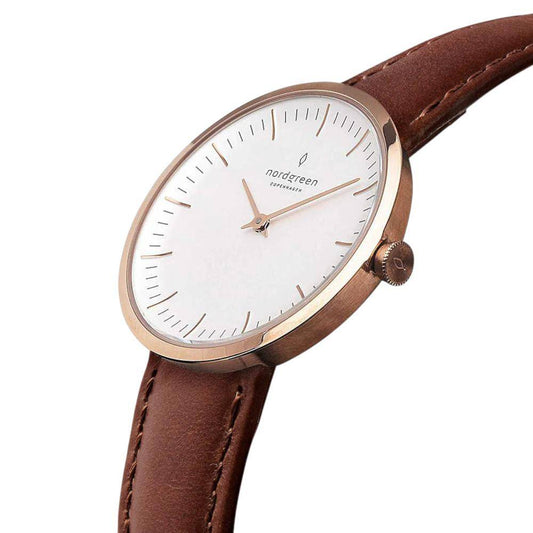 NORDGREEN Montre Femme Infinity 32 mm Or Rose Cuir Marron