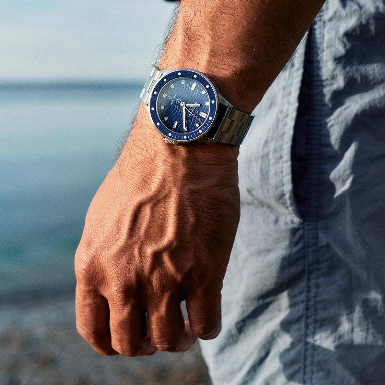 NORDGREEN Herrenuhr Waves 40 mm Silber Blau