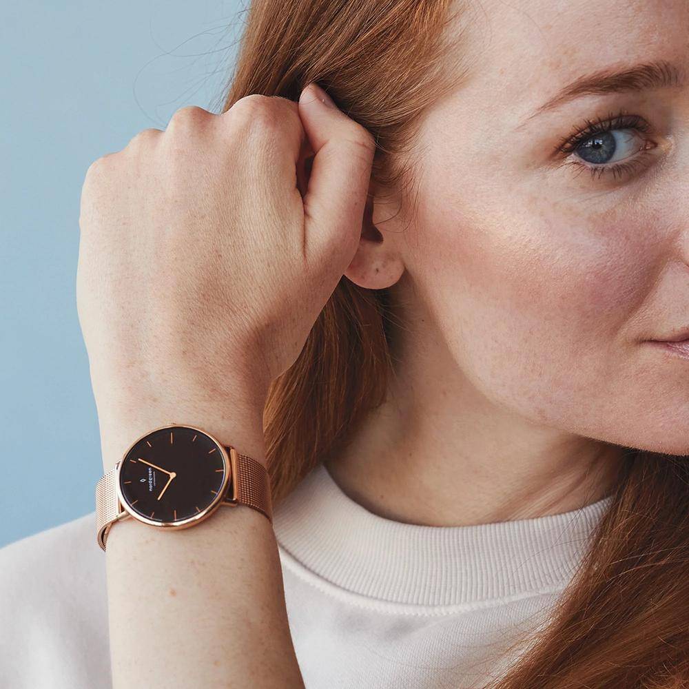 NORDGREEN Damenuhr Native 32 mm Rosegold Schwarz Mesh