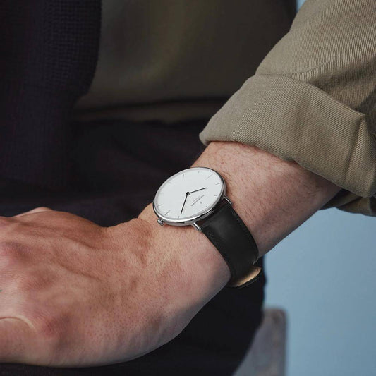 NORDGREEN Montre Homme Native 40 mm Argent Noir Cuir