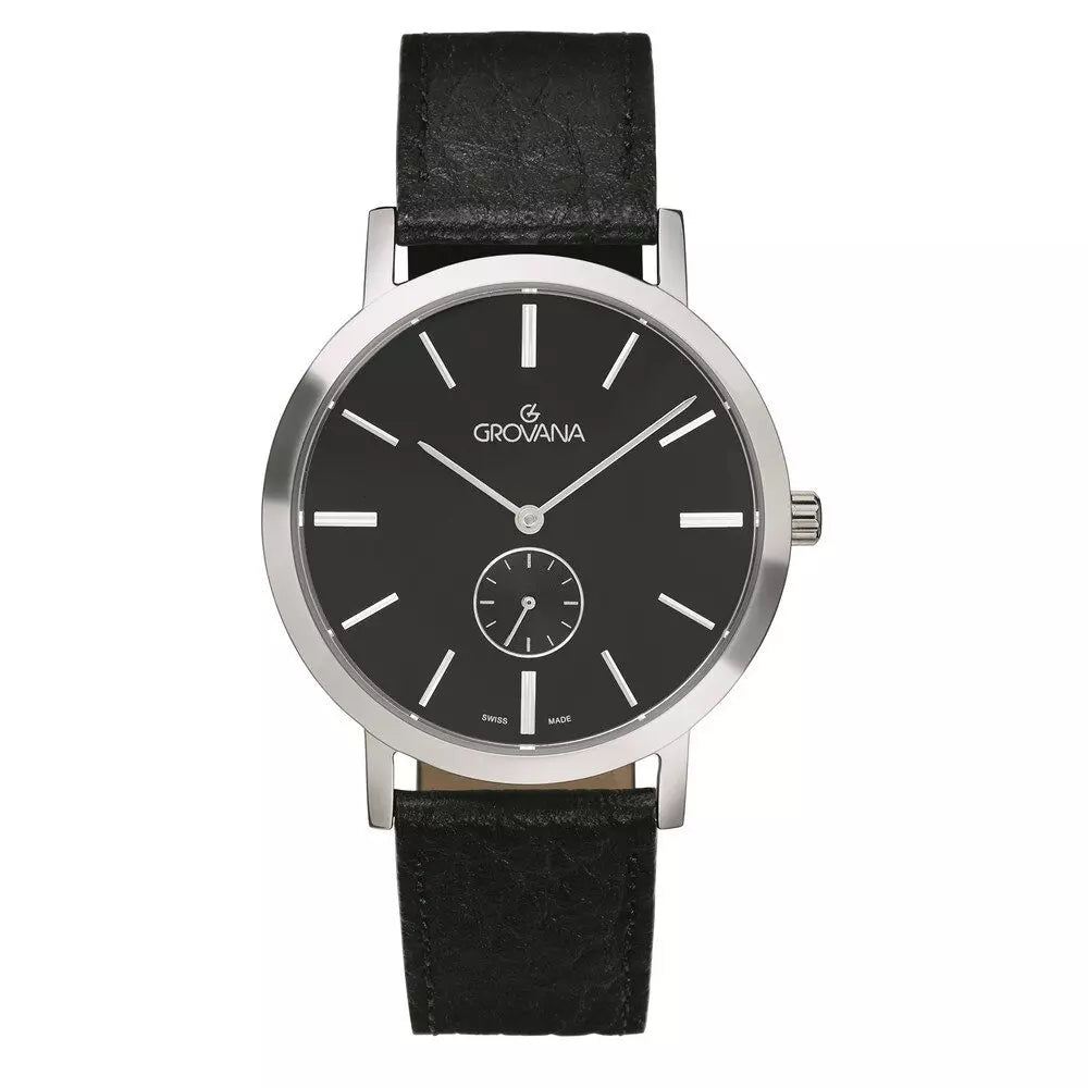 GROVANA Uhr Kensington Steel Leather Black index 38.5mm Herren 1050,5537
