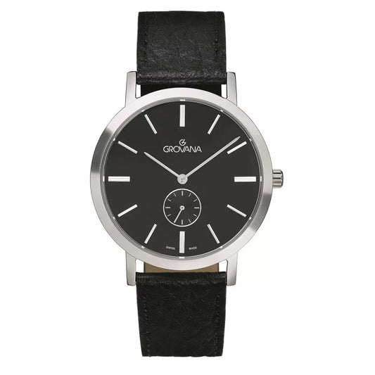 GROVANA Uhr Kensington Steel Leather Black index 38.5mm Herren 1050,5537