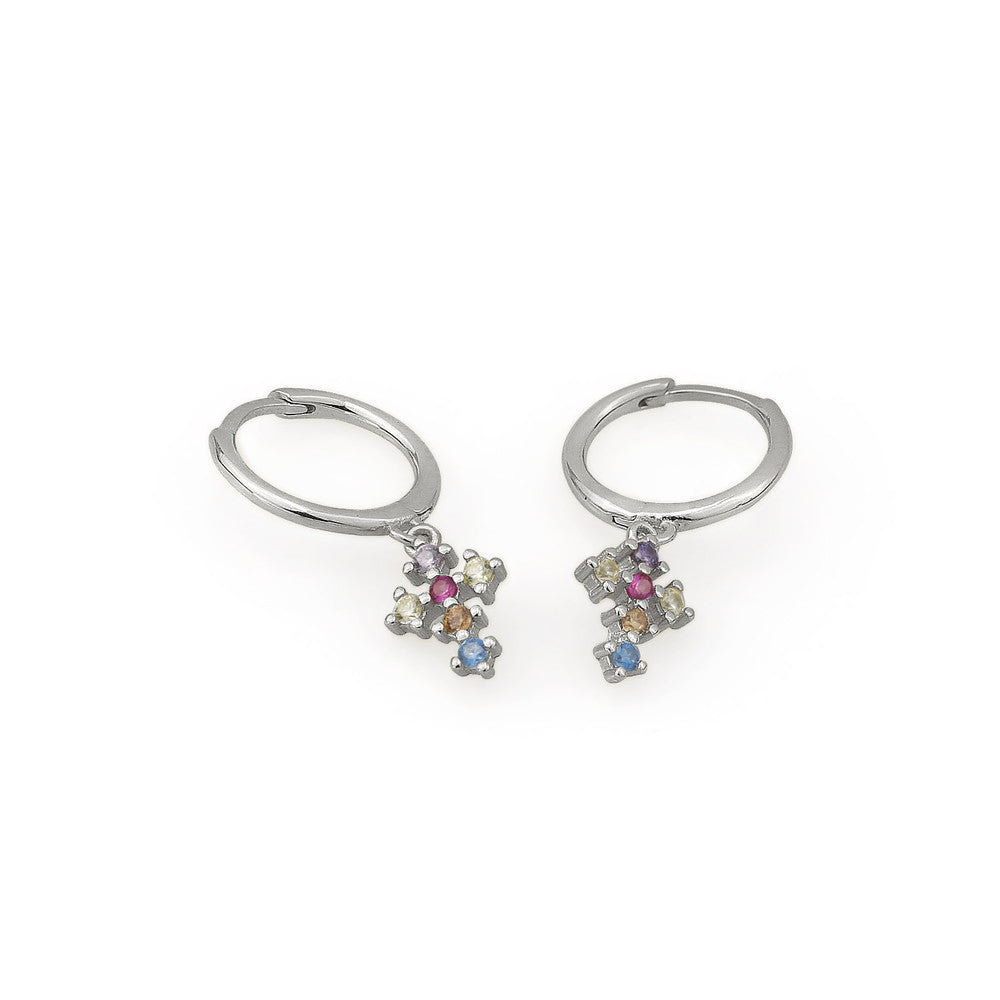 AMORETTO MILANO hoop earrings made of 925 silver cross rainbow zirconia colorful A110127