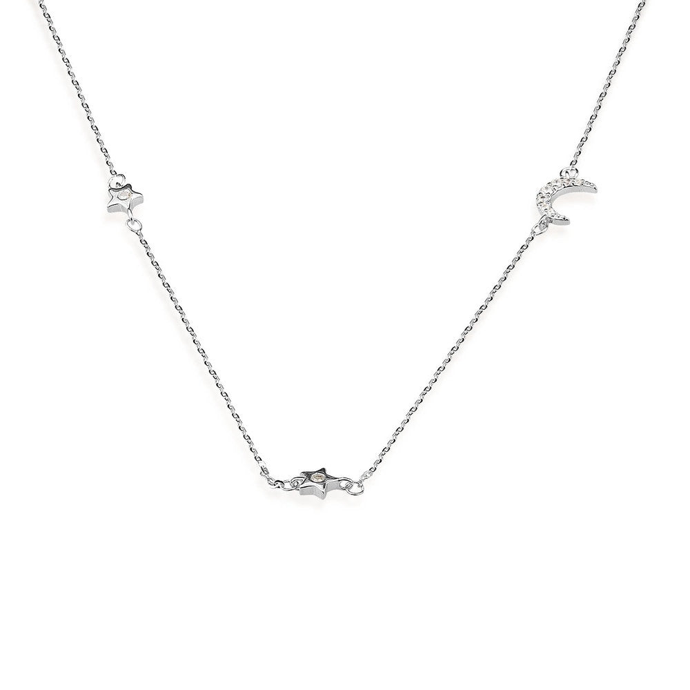 AMORETTO MILANO Halskette aus 925 Silber Halbmond Stern Zirkonia A140015
