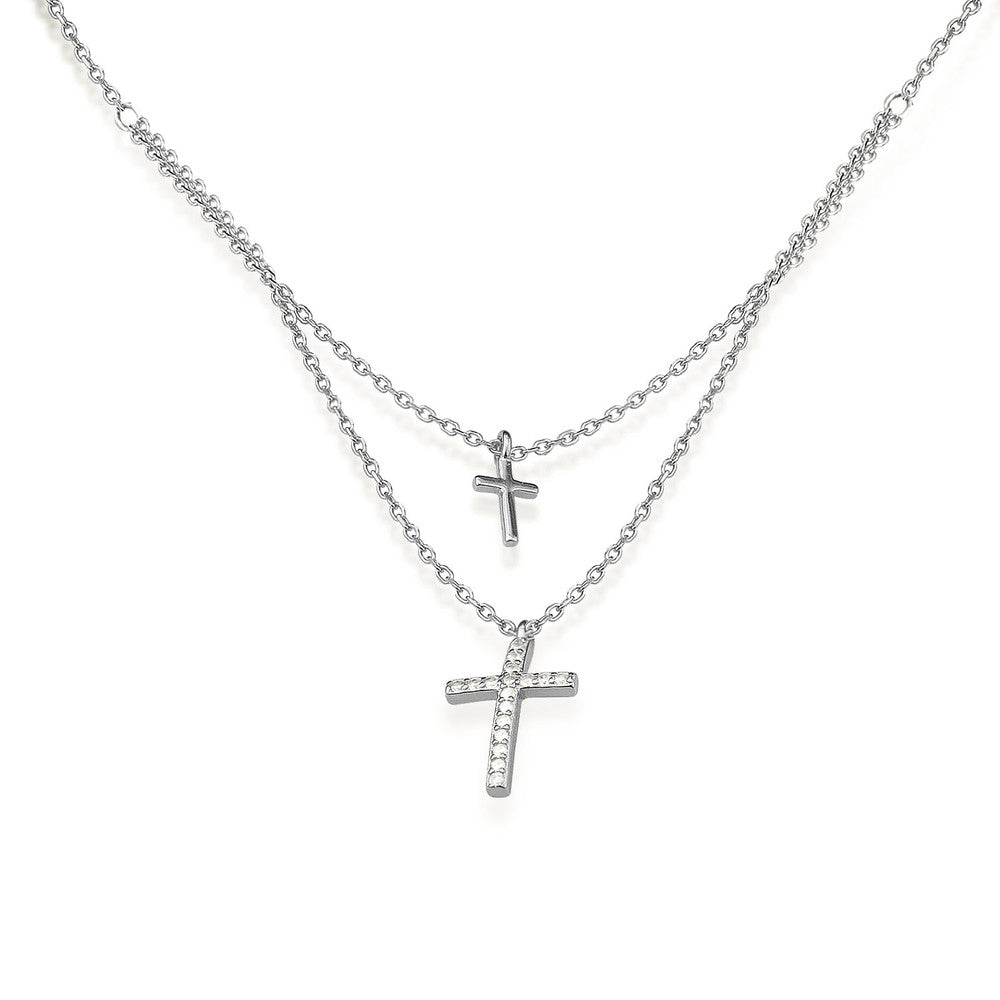 AMORETTO MILANO Halskette aus 925 Silber mit zwei Kreuze Zirkonia A140031