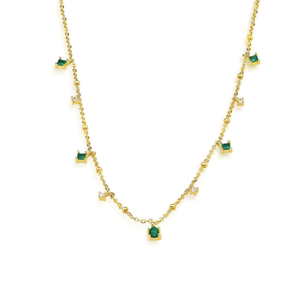 AMORETTO MILANO Halskette aus 925 Silber goldfarben mit grünen Zirkonia Collier A190078G