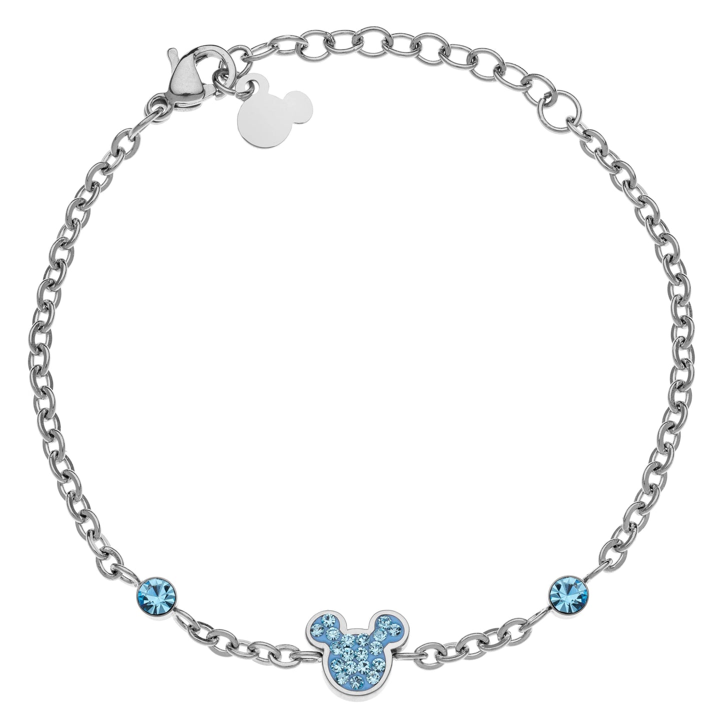 DISNEY Armband MICKEY MOUSE Edelstahl mit blauen Zirkoniasteinen Silber