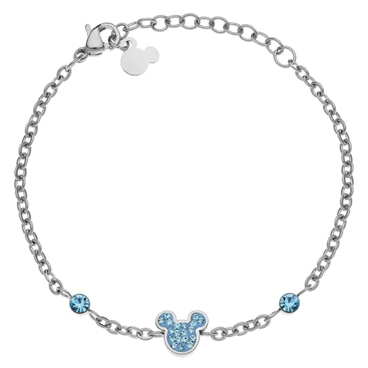 DISNEY Armband MICKEY MOUSE Edelstahl mit blauen Zirkoniasteinen Silber