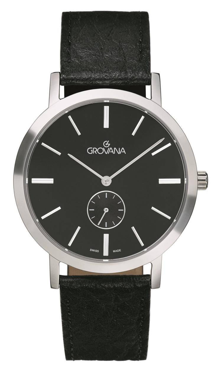 GROVANA Uhr Kensington Steel Leather Black index 38.5mm Herren 1050,5537