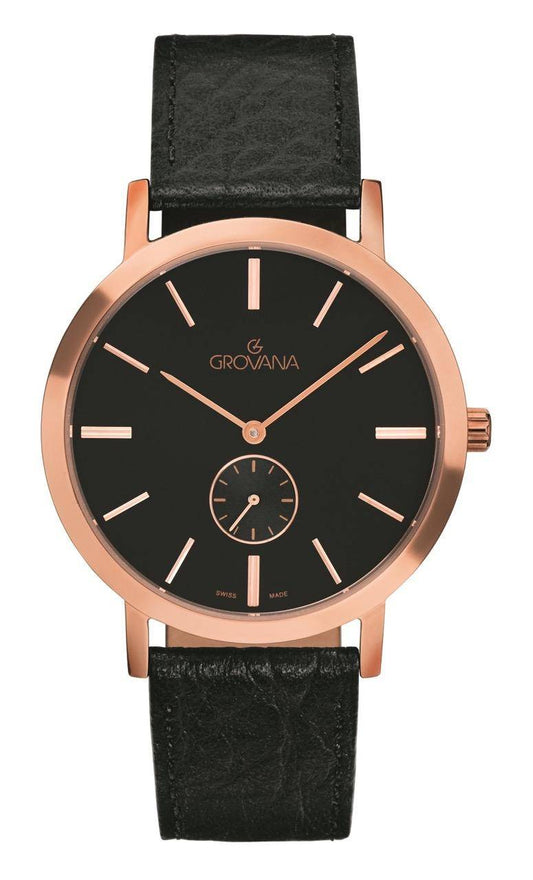 GROVANA Uhr Kensington Rose Leather Black index 38.5mm Herren 1050,5567