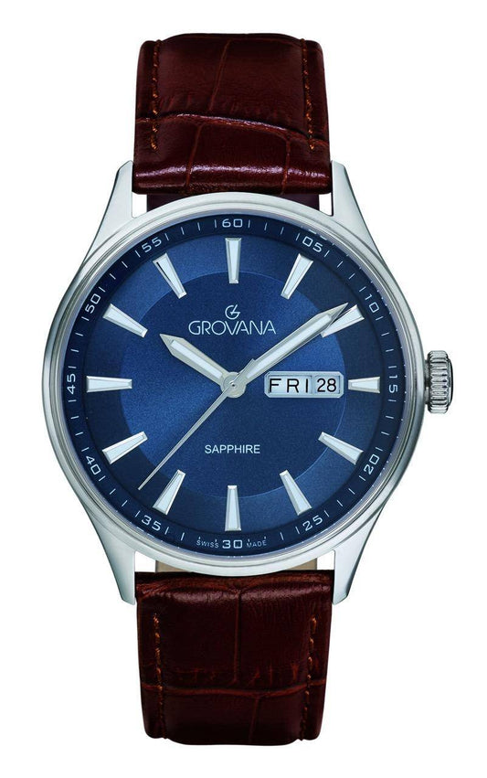 GROVANA Uhr St. Andrews Steel Leather Blue index  42mm Herren 1194,1535