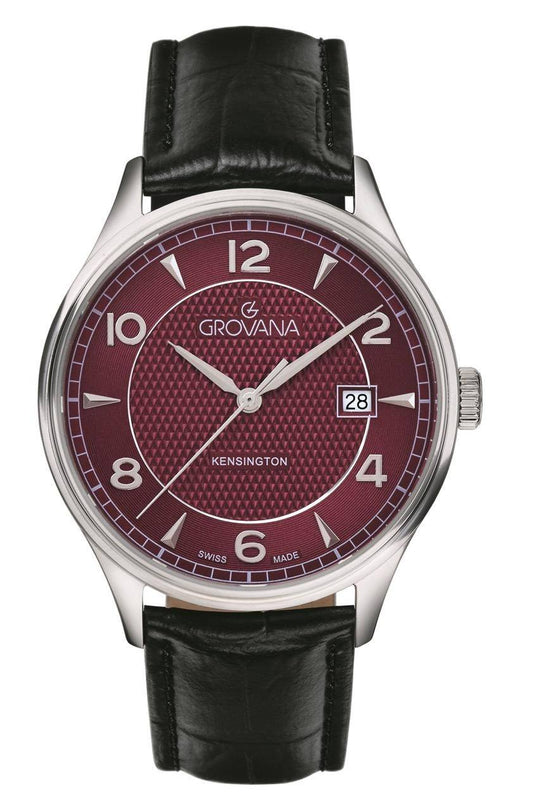 GROVANA Uhr Kensington Steel Leather Bordeaux 40.5mm Herren 1305,1536