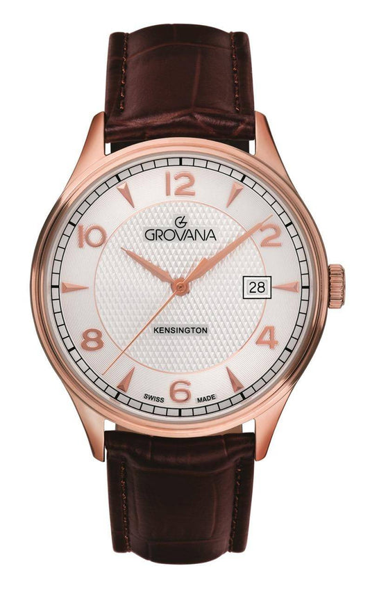 GROVANA Uhr Kensington Rose Leather Silver 40.5mm Herren 1305,1562