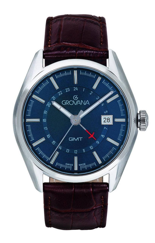 GROVANA Uhr St. Andrews Steel Leather Blue 42mm Herren 1547,1535