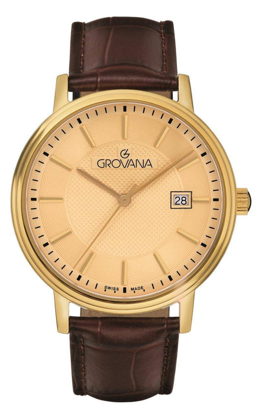 GROVANA Uhr Kensington GP Leather Champagne index 41mm Herren 1550,1511