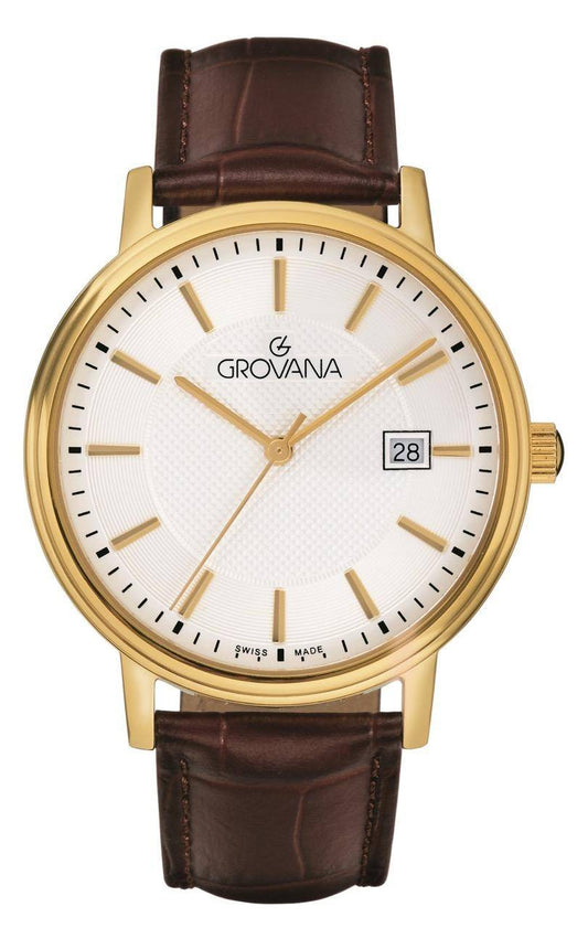 GROVANA Uhr Kensington GP Leather Silver index 41mm Herren 1550,1519