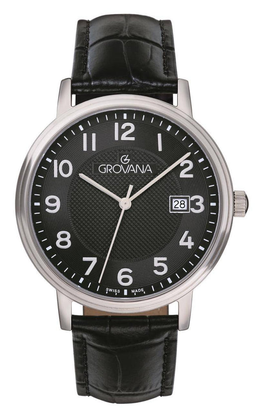 GROVANA Uhr Kensington Steel Leather Black arabic 41mm Herren 1550,1531